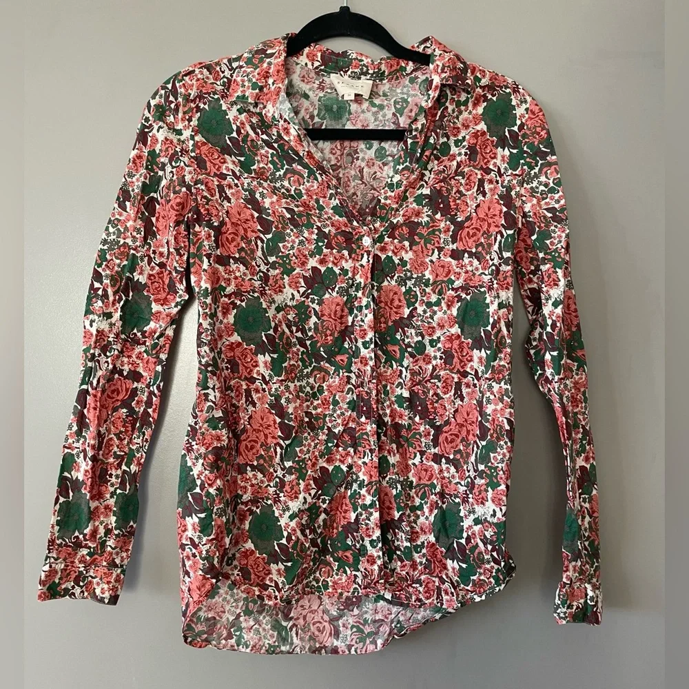 Sézane Pink Green Floral Button-Down Shirt - Picture 2 of 6